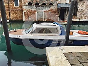 Police boat of Venice parked