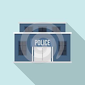 Police building icon, flat style