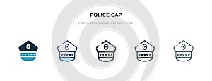 Police cap icon in different style vector illustration. two colored and black police cap vector icons designed in filled, outline photo