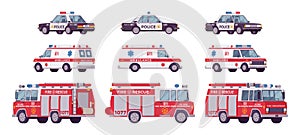 Police car, ambulance, fire truck