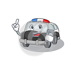 Police Car Cartoon design style speaking on a phone
