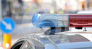 police car in the checkpoint during the anti-terrorism controls