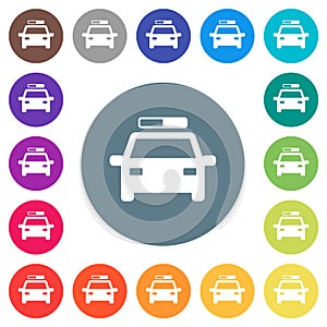 Police car flat white icons on round color backgrounds