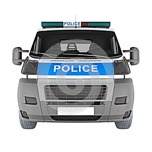 Police car front view white. 3D rendering