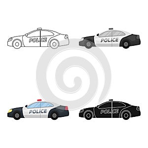 Police car icon in cartoon style isolated on white background. Police symbol stock vector illustration.