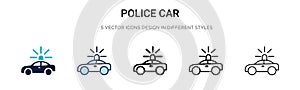Police car icon in filled, thin line, outline and stroke style. Vector illustration of two colored and black police car vector