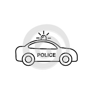 Police Car icon outline, vector iolated flat line illustration. Side view