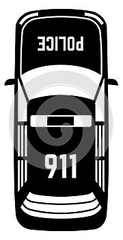 Police car icon. Patrol auto top view