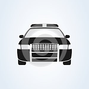 Police Car icon, vector iolated flat illustration Front view