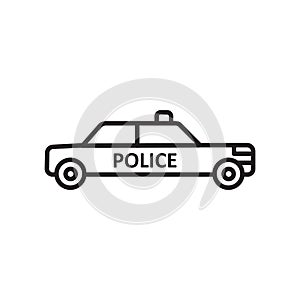 Police car icon vector isolated on white background, Police car sign , sign and symbols in thin linear outline style