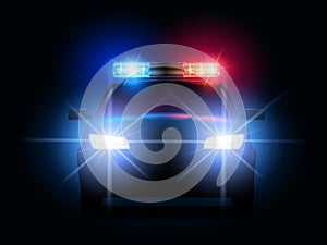 Police car lights. Security sheriff cars headlights and flashers, emergency siren light and secure transport vector photo