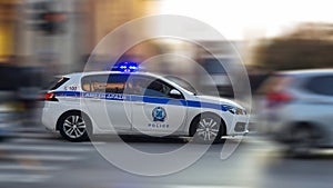 police car moving fast in greece greek