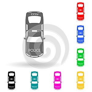 police car multi color style icon. Simple glyph, flat vector of transport view from above icons for ui and ux, website or mobile