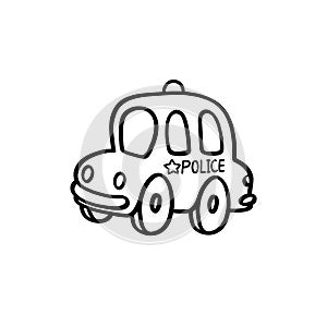 Police car outline cartoon on white background