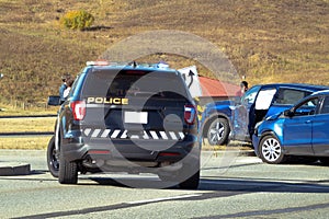 A police car responding at car accident or collision