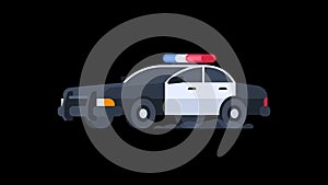 Police Car Rides with Flashing Lights On. Transparent Background.