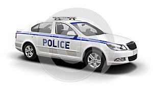 Police car side view isolated on white background