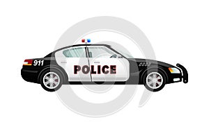 Police Car in Simple Cartoon Design. Speed Vehicle