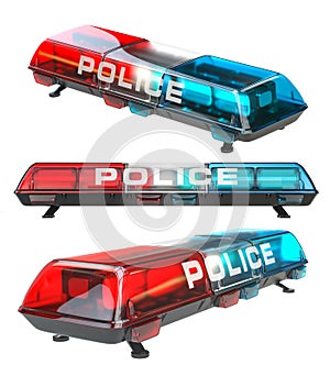 Police car siren emergency light isolated on white background