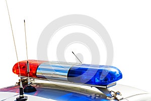 Police car siren on a white background. Copy space