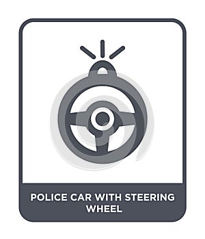 police car with steering wheel icon in trendy design style. police car with steering wheel icon isolated on white background.