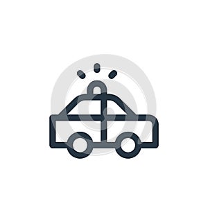 police car vector icon isolated on white background. Outline, thin line police car icon for website design and mobile, app