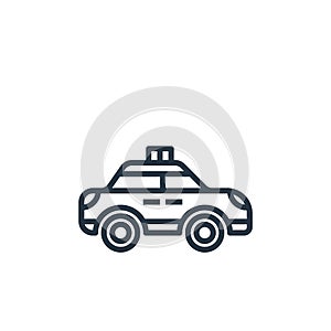 police car vector icon isolated on white background. Outline, thin line police car icon for website design and mobile, app