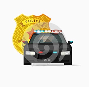 Police car vector illustration, cop auto, urban patrol automobile