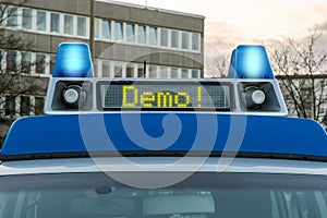 Police car with the word Demo in the display panel photo