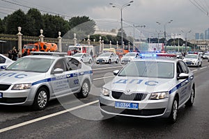 Police cars at First Moscow Parade of City Transport