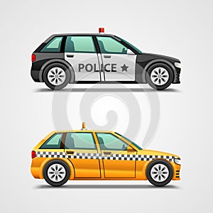 Police cars and taxis