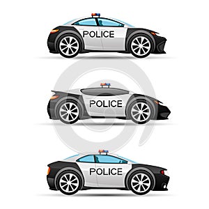 Police cars on a white background. photo