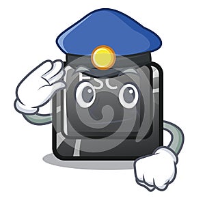 Police cartoon esc button attached to computer