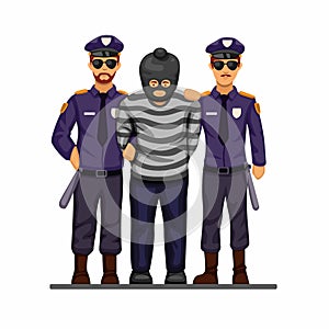 Police caught terrorist or criminal man with handcuff symbol concept in cartoon illustration vector isolated in white background