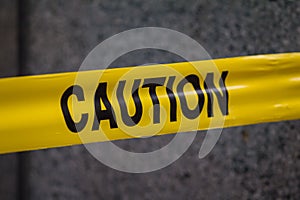 Police caution sign tape in city