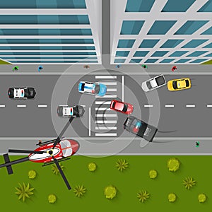 Police Chase Top View Illustration photo