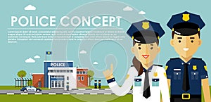 Police concept with cops in flat style