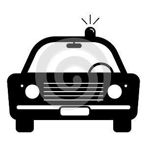 Police Cop Car Vintage with siren front view. Simple black and white illustration depicting police emergency response vehicle car
