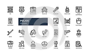 police cop justice enforcement security detailed outline line icon set