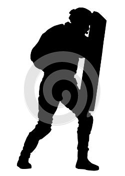 Policeman with anti riot shield vector silhouette photo
