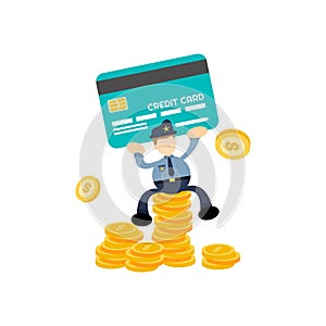 police and credit card finance service cartoon flat design illustration