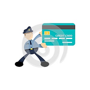 police and credit card finance service cartoon flat design illustration