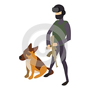 Police cynologist dog icon, isometric style