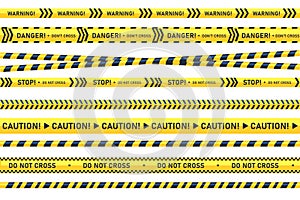 Police danger caution. Crime line tape. Danger area or crime scene zone. Vector illustration