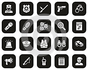 Police Or Detective Icons White On Black Set Big