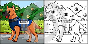 Police Dog Coloring Page Colored Illustration