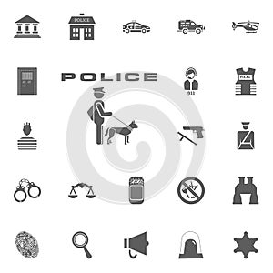 Police with dog icon. Police and juctice icon set.