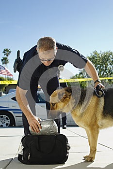Police Dog Sniffing Bag photo