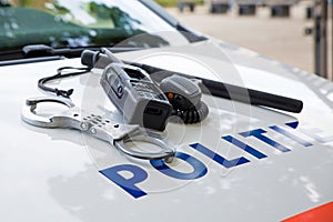 Police equipment on a dutch police car photo