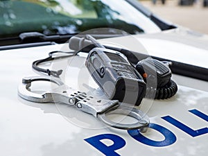 Police equipment on a police car photo
